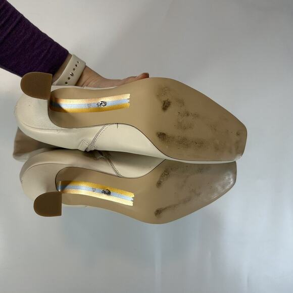 Sam Edelman Lyla Ivory Leather Boots 8.5 Kitten Heels Knee High Zip - Picture 5 of 7